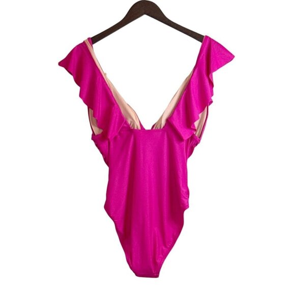 J. Crew Women's Ruched Ruffle One Piece Swimsuit Magenta Pink Size 20 NWT - Picture 4 of 5
